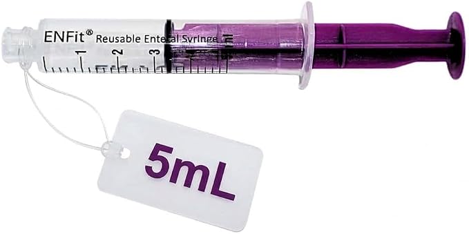 Envue ENFit 5mL Reusable O-Ring bFed Syringe for Tube Feeding, 25-Pack, Purple Plunger