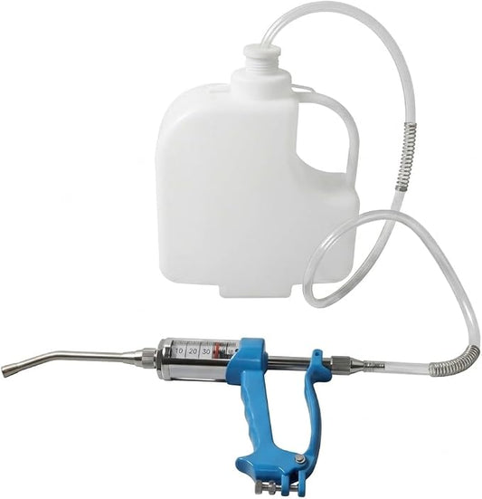 50ml Adjustable Veterinary Metal Liquid Feeding Dispenser, Continuous Dosing Applicator for Sheep, Cow, Pig, Horse | Heavy-Duty Reusable Livestock Supplementation Tool