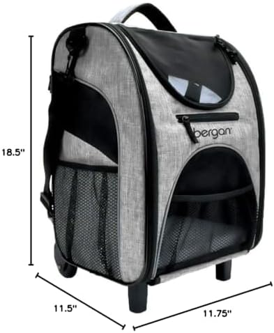 Coastal Bergan Rolling Pet Carrier - Travel Carrier Bag for Dogs and Cats with Mesh Windows and Shoulder Strap - Approved on Most Airlines - Heather Grey - 11.5" x 11.75" x 18.5"