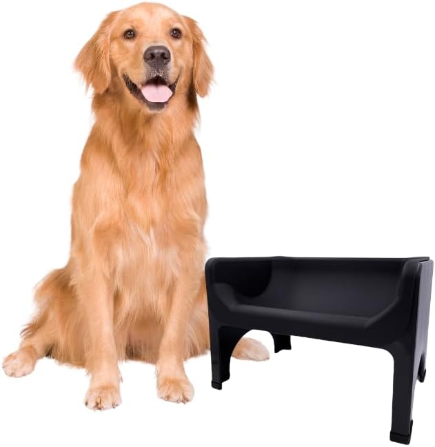 Fluff Trough Elevated Dog and CAT Feeder, Gray, X-Large