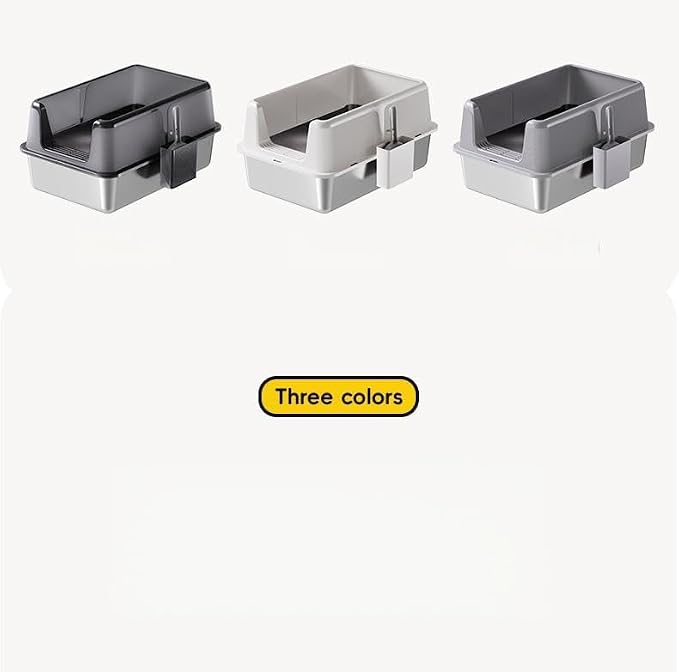 Stainless Steel Cat Litter Box with Lid, Enclosed Splash-Proof & Leak-Proof Design, Non-Stick Odor Control, Side Opening Metal Pan, Includes Scoop for Adult Cats-Grey