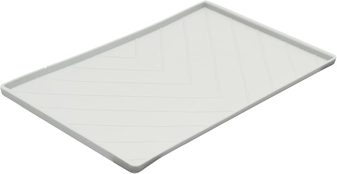 Messy Mutts Silicone Non-Slip Dog Bowl Mat with Raised Edge and Two Sides Reinforced with Metal Rods | Dog/Cat Bowl Mat with Spill-Proof Lip | Large, 24” x 16” | Light Grey