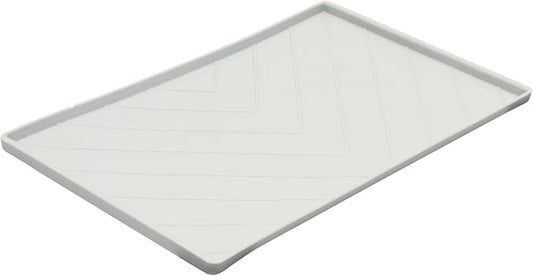 Messy Mutts Silicone Non-Slip Dog Bowl Mat with Raised Edge and Two Sides Reinforced with Metal Rods | Dog/Cat Bowl Mat with Spill-Proof Lip | Medium, 20” x 12” | Light Grey