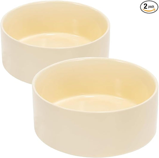SPUNKYJUNKY 28.7OZ Ceramic Dog and Cat Bowl, Modern Cute Weighted Food Water Bowl for Replacement Beige (2 Pack)