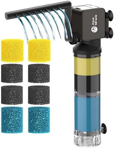 AquaMiracle 3-Stage Aquarium Filter (for 40-150 Gal Tanks) with Filter Sponges Pack (Including 2 x Coarse Sponge, 2 x Fine Sponge & 4 x Carbonized Sponge)