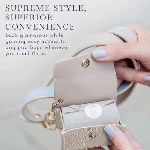 NINA WOOF Dog Poop Bags - 180 Compostable & Biodegradable with Leather Poop Bag Holder - (Grey) Bundle - Versatile Vegan Leather Waste Bag Holder for Dog Poop and Dog Waste Bags for Puppy Walks