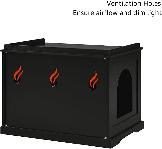 unipaws Black Cat Litter Box Enclosure Furniture, Kitty Hidden Cover, Concealed Dog Proof Litter Boxes Cabinet, Hideaway Litter Box, Cat House