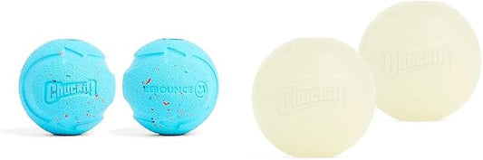 Chuckit! Rebounce Ball Toy - Medium (2.5-inch, Blue) & Glow Toy - Medium (2.5 Inch, 2-Pack)
