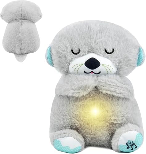 rytopt Breathing Stuffed Animal, Simulated Breathing Sounds, 4 Gear Adjustment, Volume Control, Plush Toy with Music & Light (Gray)