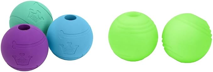 Chew King Fetch Balls Extremely Durable Natural Rubber Toy 3 inch Balls Pack of 3 and Glowing Fetch Ball Dog Ball Toys 3 Inch Pack of 2