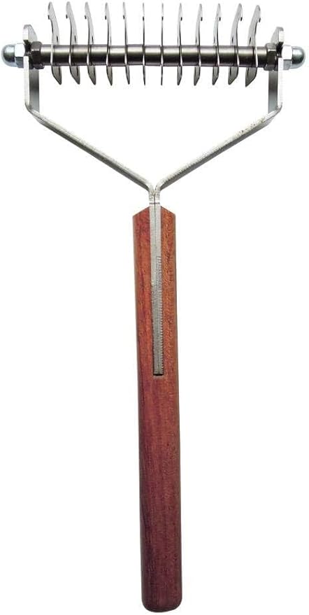 Mars Coat King Double Wide Dematting Undercoat Grooming Rake Stripper Tool for Dogs and Cats, Stainless Steel with Wooden Handle, Made in Germany, 12-Blade