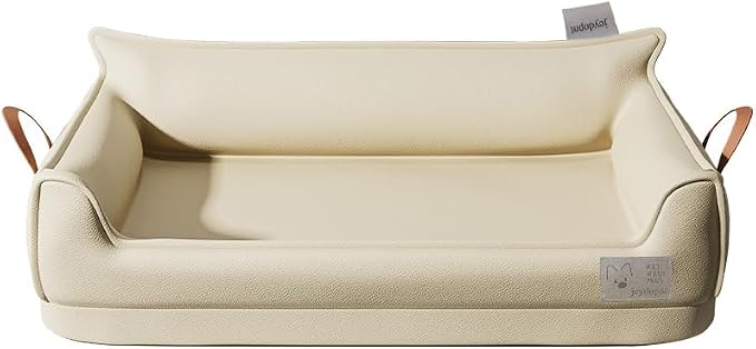 Removable Orthopedic Dog Beds for Large Dogs, Leather Memory Foam Dog Sofa Bed, Waterproof Durable Dogs Bed Couch with Non Skid Bottom for All Pet Sizes (Beige, Medium)
