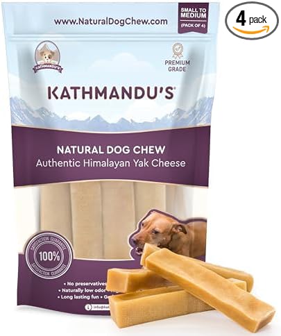 Authentic Himalayan Yak Cheese for Dogs - Small/Medium (Pack of 4) - Sourced from Pristine Himalayan Foothill, Rawhide-Free, NO preservatives