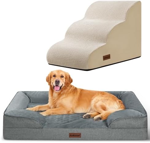 3 Step Beige Pet Stairs & Dog Bed Large Size Dog