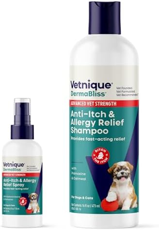 Dermabliss Dog Anti Itch Spray & Shampoo Bundle for Dogs & Cats, Hydrocortisone & Pramoxine Itch Spray Plus Max Strength Pramoxine Oatmeal Shampoo for Allergies, Itchy Skin & Paw Licking
