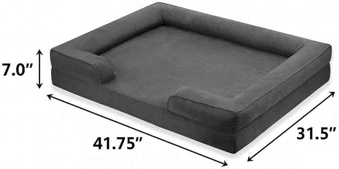 Orthopedic Dog Bed for Large Dogs, Premium Corduroy Memory Foam Pet Bed with Washable Cover & Waterproof Liner, Non-Slip Bottom, Modern Gray Bolster Bed