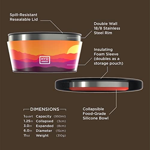 HYDAWAY Collapsible Bowl Bundle - Two 1-Quart and Two 1.5-Cup Insulated Bowls - BPA-Free, Press-Fit Lids, and Space-Saving Design for Camping, Travel, and Everyday Meals