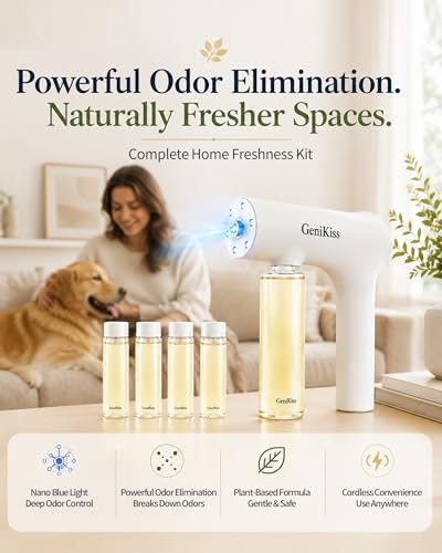 Nano Blue Light Deodorizer Spray Refill(8 * 120ml),Pet & Home Odor Eliminator | Bio-Enzyme Odor Control, For Dog & Cat Urine, Litter Box, Carpets, Trash Bins & Car Interiors, Safe for People & Pets