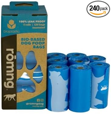 Bio-Based Dog Poop Bags, Unscented, Leak-Proof, Cornstarch Blend, 16 Rolls, 240 Bags, Blue