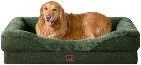 EHEYCIGA Orthopedic XL Dog Bed for Large Sized Dog, 42x30 Inch Extra Large Memory Foam Dog Couch Bed with Sides, Waterproof Liner & Washable Removable Cover, Dark Green