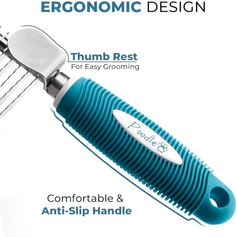 Poodle Pet Bundle - Dematting Fur Rake Comb Brush Tool with Steel Safety Blades for Detangling Matted or Knotted Undercoat Hair + Dog Grooming Rake Brush with Stainless Steel Shedding Comb for Pets