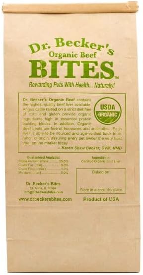 Dr. Becker's Organic Beef Bites | 100% Pure Meat Protein | Grain Free Liver Training Treats for Dogs & Cats, 5 oz (Pack of 3)