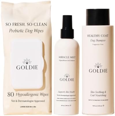 Goldie Dog Essentials Dog Skin Care Bundle, Hypochlorous Acid Spray, Probiotic Wipes & Dog & Puppy Shampoo for Sensitive Skin, Paw Licking, Itch Relief & Hot Spots