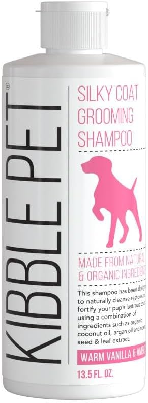 Kibble Pet Silky Coat Grooming Shampoo for Dogs, Organic Argan Oil & Coconut Oil Formula, Salon-Quality Professional Coat Care, Warm Vanilla & Amber Scent, Made in USA, 13.5 oz