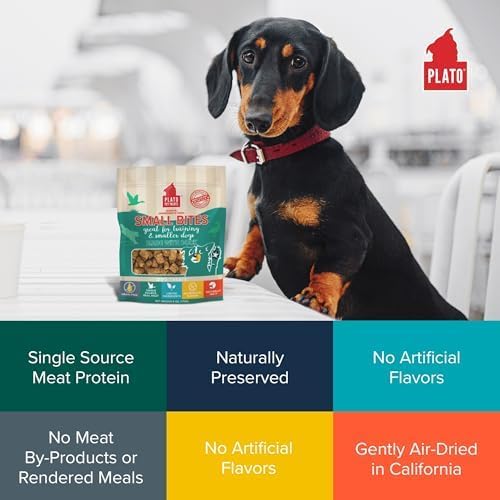 PLATO Pet Treats Small Bites - Air-Dried Training Treats for Dogs - Supports Healthy Digestion - Limited Ingredients - Duck 6oz - 2 Pack