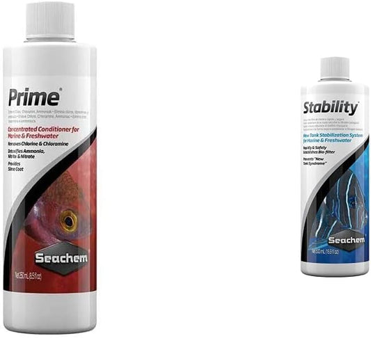 Seachem Prime and Stability Aquarium Water Conditioners (250ml + 16.9 fl oz)