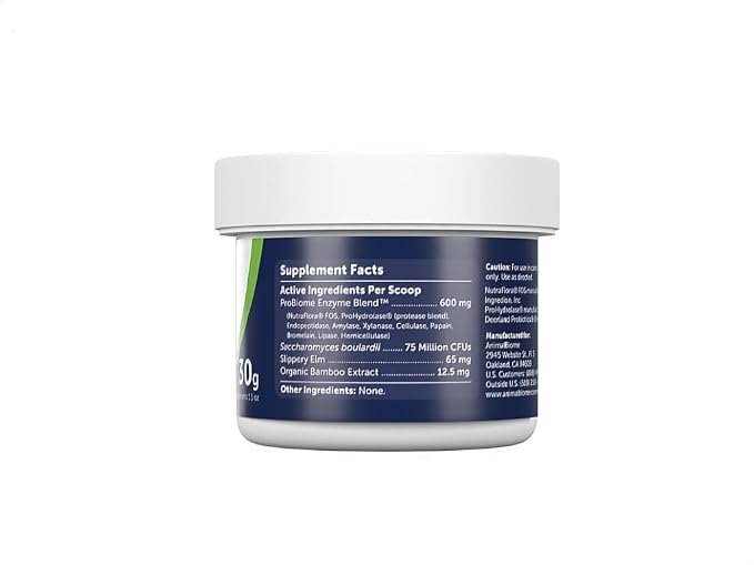 Animal Biome Digestive Enzyme Powder for Dogs & Cats 30g (40 Scoops), Daily Digest Supplement for Dogs, S. Boulardii, & Slippery Elm, Supports Healthy Digestion & Nutrient Breakdown, Daily Food Topper