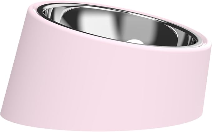 15° Tilted Dog Bowl for Medium Dogs & Flat-Faced Breeds - Anti-Choke Ergonomic Elevated Feeder Non-Slip Base - 2-in-1 Detachable Stainless Steel Food (Ｌ, Pink)