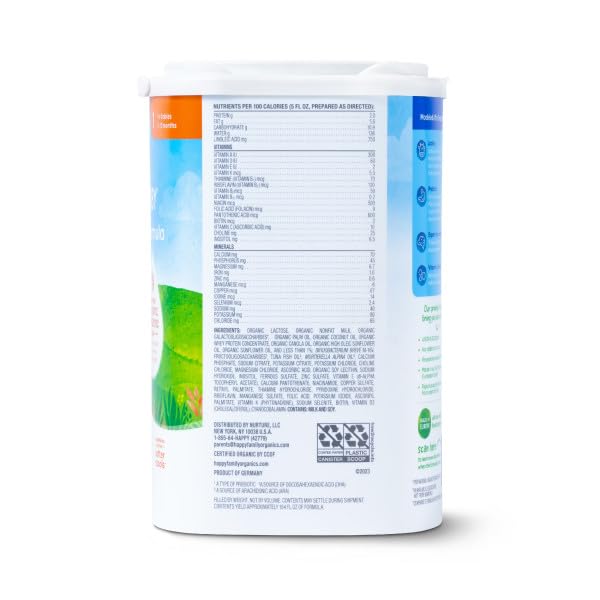 Happy Baby Organics Stage 1 Infant Formula, 0-12M, Modeled After Breast Milk, USDA Organic, Probiotics & Prebiotics, Iron & DHA, 22.9oz x4
