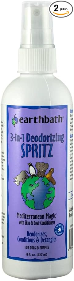 earthbath, Mediterranean Magic 3-in-1 Dog & Puppy Deodorizing Spritz - Dog Odor Eliminator for Strong Odor, Cruelty-Free Dog Cologne, Dog Wash Spray, Made in USA, Dog Bathing Supplies - 8 Oz (2 Pack)