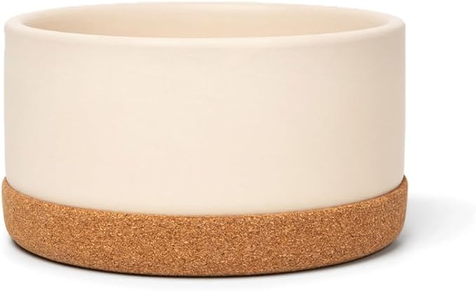 Waggo Corky Bowl – 4 Cup Non-Slip Pet Food and Water Ceramic Dish with Removable Cork Base – Dishwasher & Microwave Safe (Buttercream)