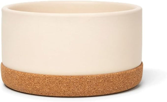 Waggo Corky Bowl – 4 Cup Non-Slip Pet Food and Water Ceramic Dish with Removable Cork Base – Dishwasher & Microwave Safe (Buttercream)
