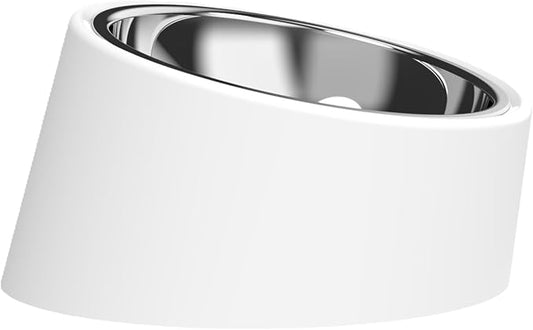 15° Tilted Dog Bowl for Small Dogs Flat-Faced Breeds - Anti-Choke Ergonomic Elevated Feeder Non-Slip Base - 2-in-1 Detachable Stainless Steel Food & Water Bowls - Pure White Clean & Simple (M, White)