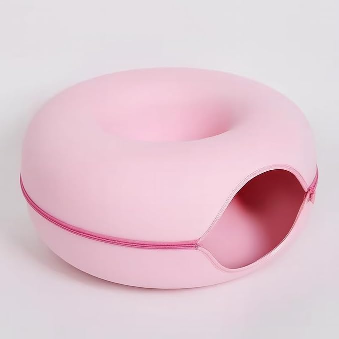 Pink Cat Tunnel & Donut Bed Cave for Indoor Cats – Large Felt Cat Toys Interactive Hideaway, No-Collapse, Scratch-Resistant, Washable Cat House, Cat Enrichment for Bored Indoor Cats & Kittens Gift Toy