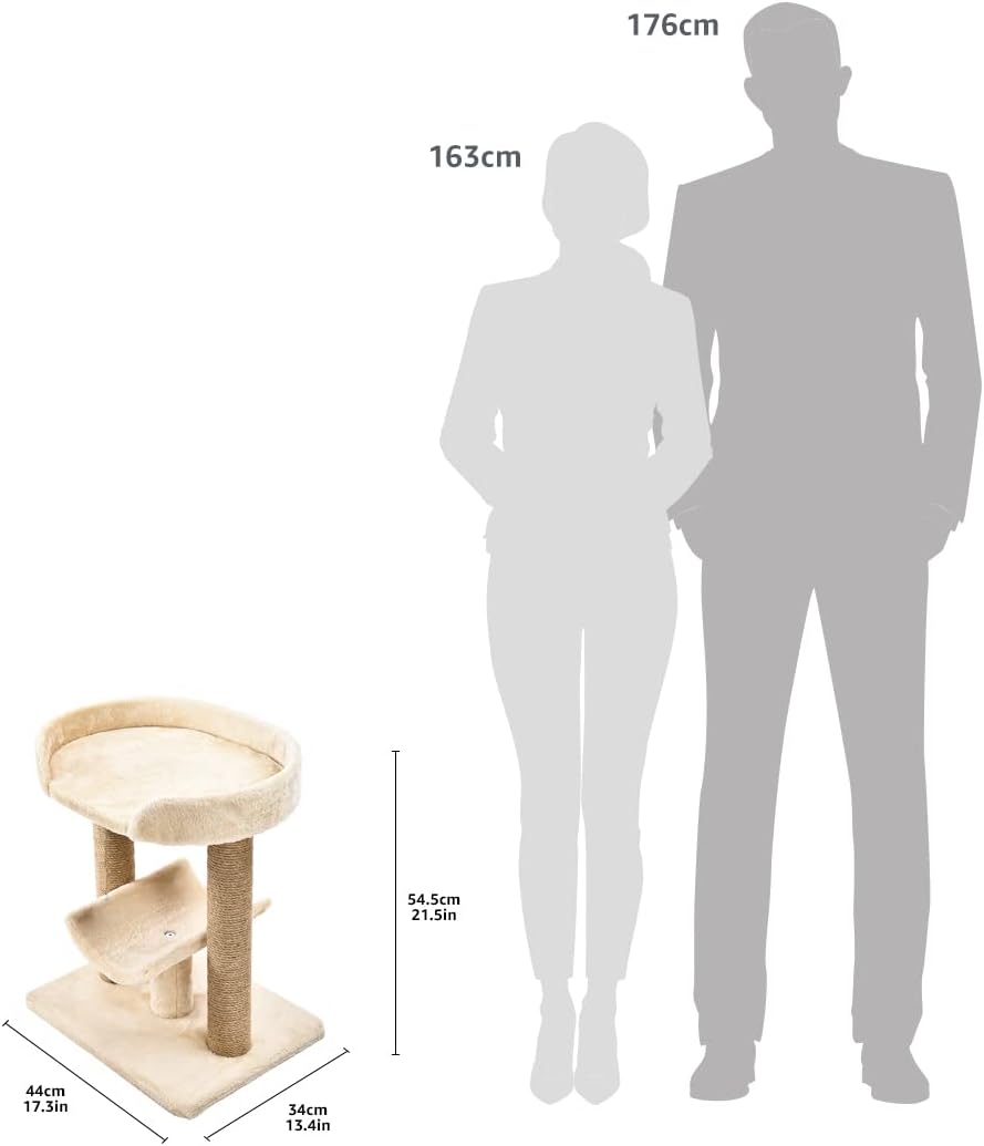 Amazon Basics Multi- Platform Cat Tree with Scratching Post for Indoor Cats up to 25lbs, 18 x 14 x 22 Inches, Beige