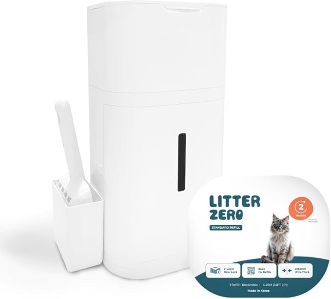 Premium Cat Litter Disposal System, White, Smart Waste Management Bin with Standard Refill, 7-Layer Odor Lock Technology, Made in Korea (1)