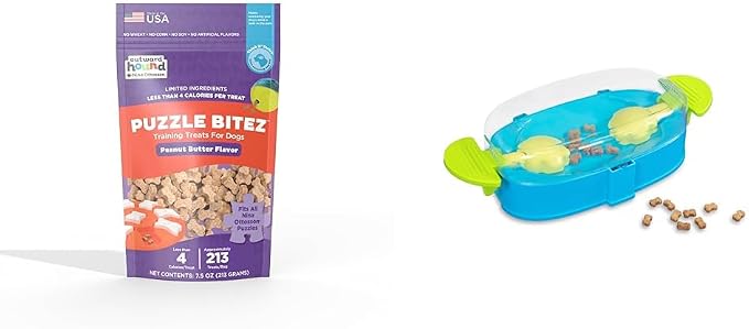 Outward Hound Nina Ottosson Paw N' Play Puzzle Toy & Puzzle Bitez Peanut Butter Training Treats - Level 2 Enrichment Toy for Dogs & Low-Calorie Soft Treats Bundle
