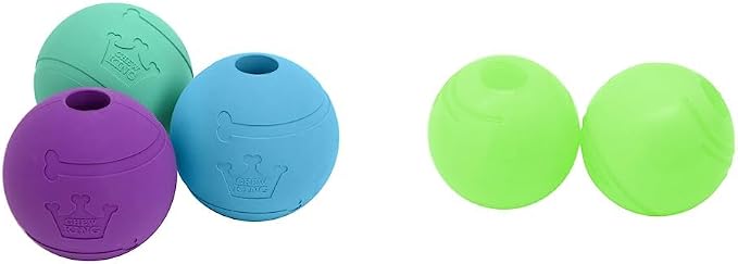 Chew King Fetch Balls Extremely Durable Natural Rubber Toy 3 inch Balls - Pack of 3 (CM-0263-CS01) & Dog 2 Piece Glowing Fetch Ball,White for Medium Breeds
