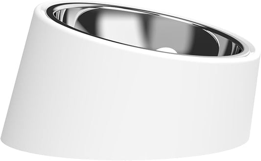 15° Tilted Dog Bowl for Medium Breeds (Size M, White), Anti-Choke Stainless Steel Pet Bowl for Brachycephalic Dogs (Bulldog/Corgi), Non-Spill Detachable Feeder