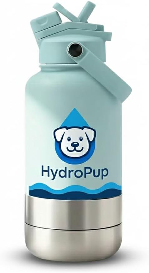 Dog Water Bottle for Walking and Hiking, 32 oz with Bowl Stays Cold