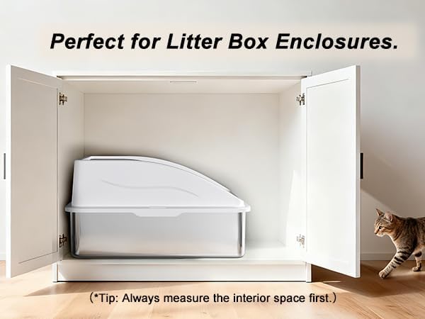 2 Pack Stainless Steel Litter Box | XL Enclosed Cat Litter Boxes with Lid for Big Cats and Multi-Cats | High Sided, Anti-Urine Leakage | Non-Stick Bottom（Ivory White）