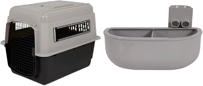 Petmate Ultra Vari Dog Kennel for Medium Dogs (Durable, Heavy Duty Dog Travel Crate, Made with Recycled Materials, 32 in. Long) 30 to 50 lbs & Double Diner Kennel Bowl