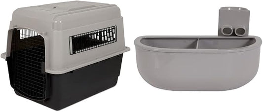 Petmate Ultra Vari Dog Kennel for Medium Dogs (Durable, Heavy Duty Dog Travel Crate, Made with Recycled Materials, 32 in. Long) 30 to 50 lbs & Double Diner Kennel Bowl