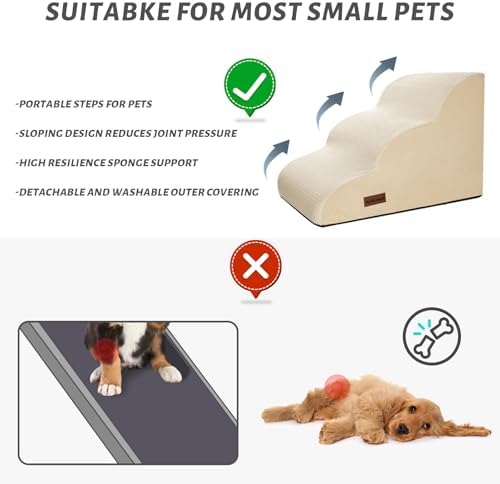 3 Step Beige Pet Stairs & Dog Bed Large Size Dog
