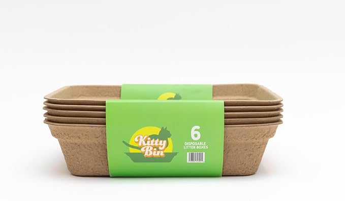Kitty Bin Disposable Litter Boxes for Cats | Large Biodegradable Litter Box 17.5 x 4 x 10.5 Inches | Rabbit, Hampster,Guinea Pig Litter Box - 6 Count