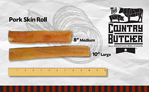 THE COUNTRY BUTCHER Pork Roll Dog Chews for Large Breed Dogs, Natural, Dental Treat, Made in the USA, 10 Count - Rawhide Free, No Bones